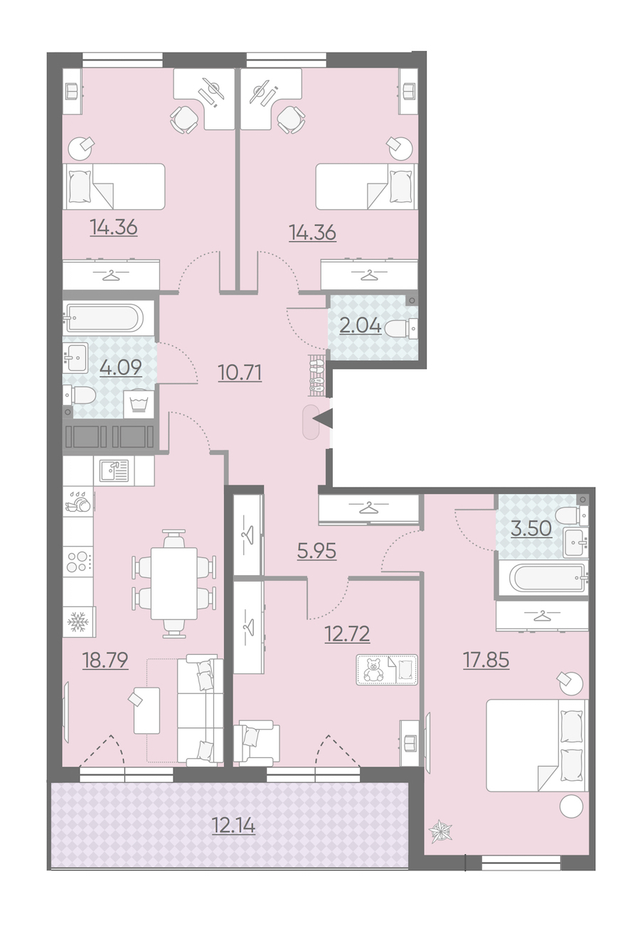 Четырехкомнатная квартира в : площадь 110.44 м2 , этаж: 12 – купить в Санкт-Петербурге
